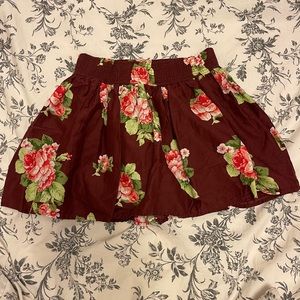 Maroon Floral Mini Skirt
